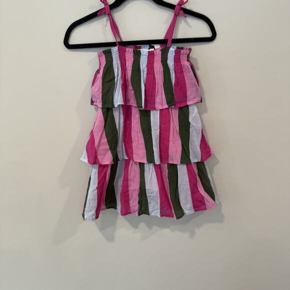 Janie and Jack Girls Raspberry Rose Striped Tiered Ruffled Gauze Sundress Size 6 - Picture 1 of 5